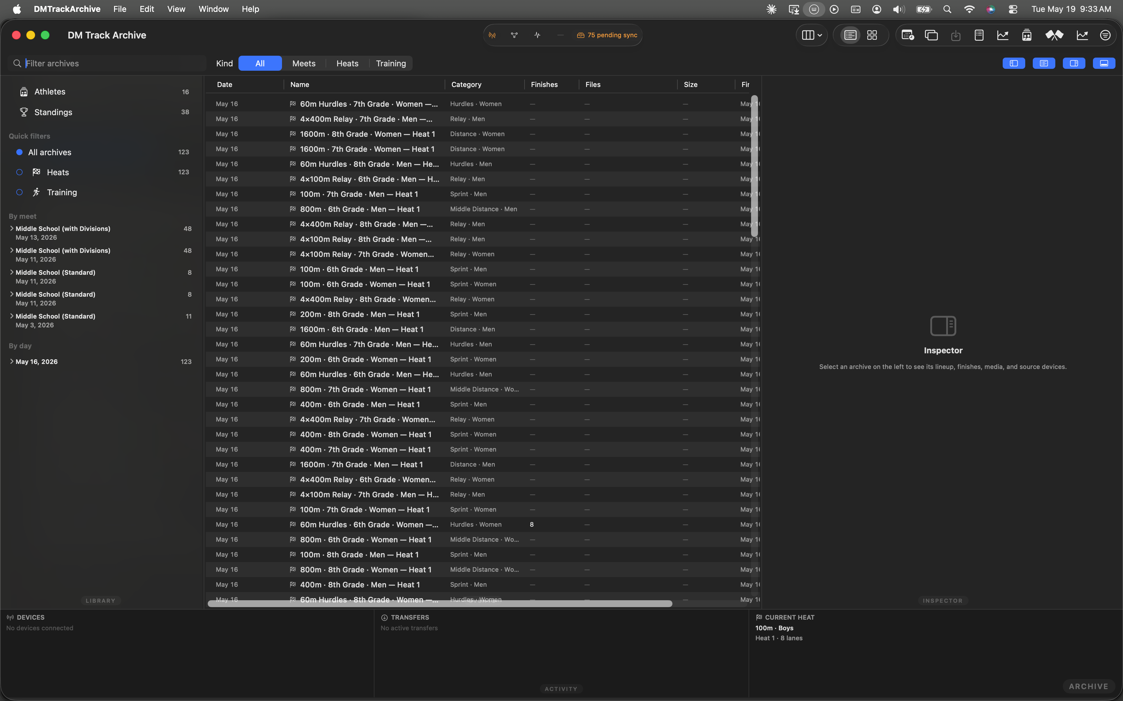 The Mac archive just after launch with the fixture loaded.