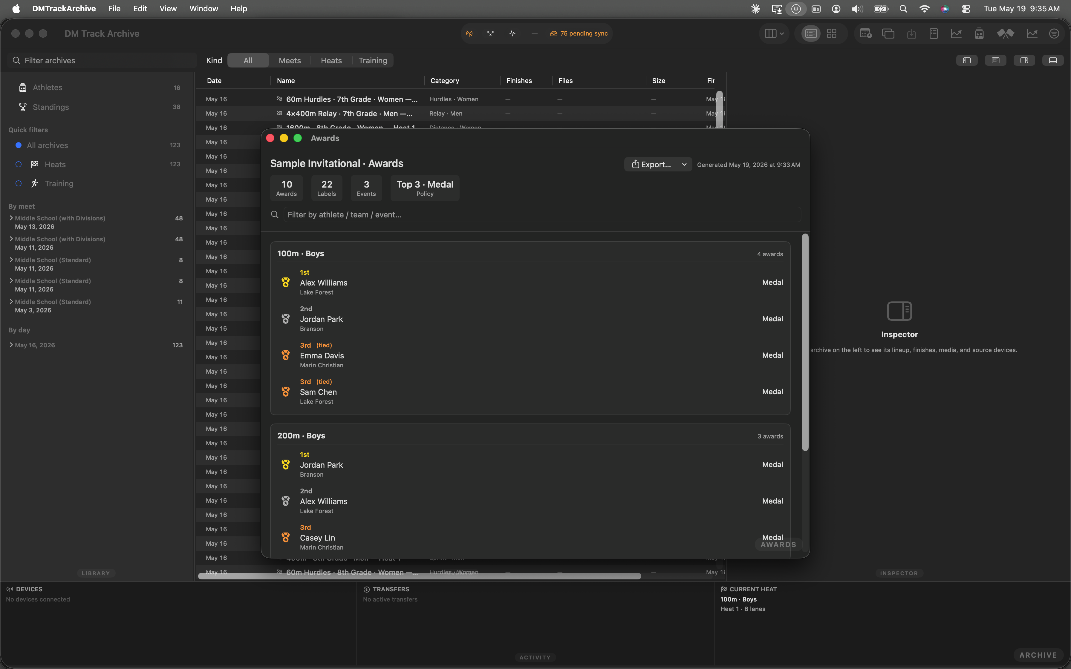 Awards window back to default state after the save panel closes.